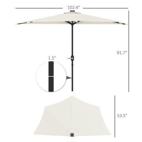 Small Vented Half Patio Umbrella,Half Outdoor Patio Umbrella,with Crank 8 Ribs for Outdoor