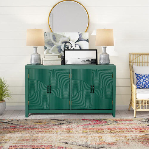 Green Mid Century Accent Cabinet with 4 Doors