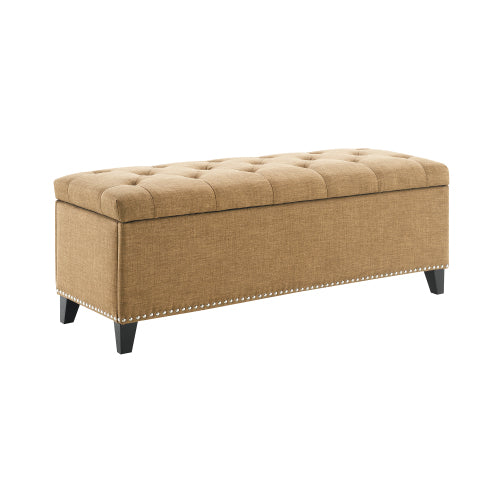47.5inch  Storage Ottoman, Storage Bench with Safety Close Hinge, Linen Button-Tufted Ottoman for Living Room, Entryway, Hallway, Foot Rest, Support 500lbs - Brown