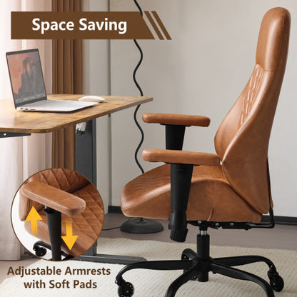 Home Office Desk Chair High Back Office Rubber Casters Ergonomic Computer Chair with Lumbar Support Adjustable Height Rolling Swivel Chair Executive Task Armrests, Brown Leather
