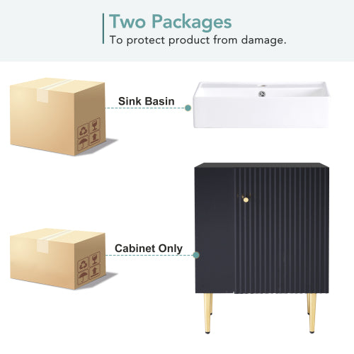 21.6" Black Bathroom vanity, Combo Cabinet, Bathroom Storage Cabinet, Single Ceramic Sink, Left side storage