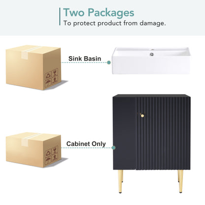 21.6" Black Bathroom vanity, Combo Cabinet, Bathroom Storage Cabinet, Single Ceramic Sink, Left side storage