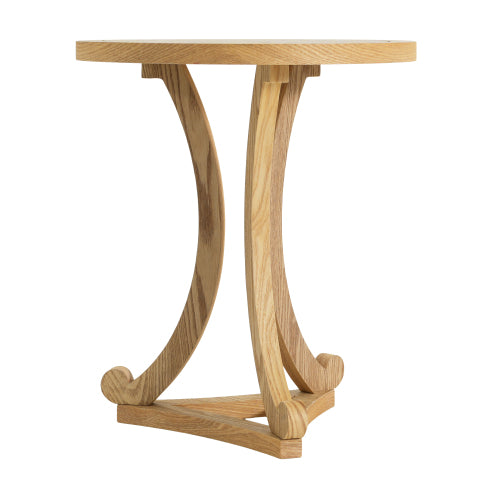 Natural Finish Round Wood Accent Table, Curved Tripod Base Slatted Top End Table, 17.72inch D x 20.67inch H