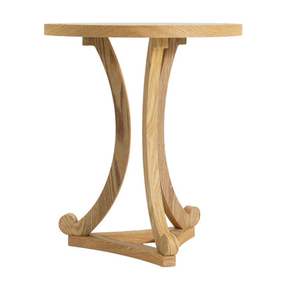 Natural Finish Round Wood Accent Table, Curved Tripod Base Slatted Top End Table, 17.72inch D x 20.67inch H