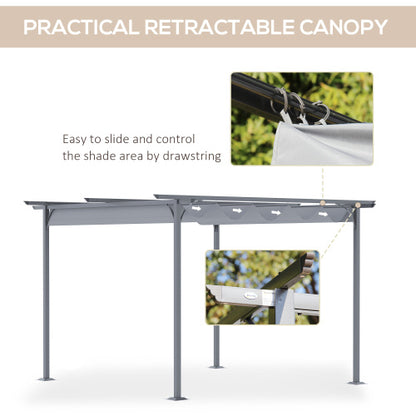 11.5' x 11.5' Retractable Pergola Canopy, Outdoor UV Protection & Sun Shade, Steel Frame for Garden, Grill, Patio, Backyard, Gray