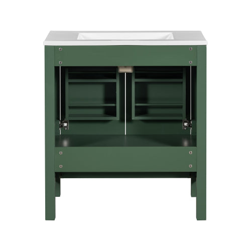 30 Inch Green Bathroom Vanity with Single Sink, Combination Under Counter Sink, Bathroom Storage Cabinet with 2 Doors and a Drawer, Soft Closure, Multifunctional Storage(WF324043)