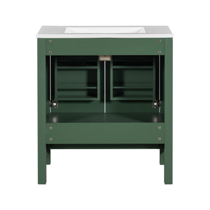 30 Inch Green Bathroom Vanity with Single Sink, Combination Under Counter Sink, Bathroom Storage Cabinet with 2 Doors and a Drawer, Soft Closure, Multifunctional Storage(WF324043)