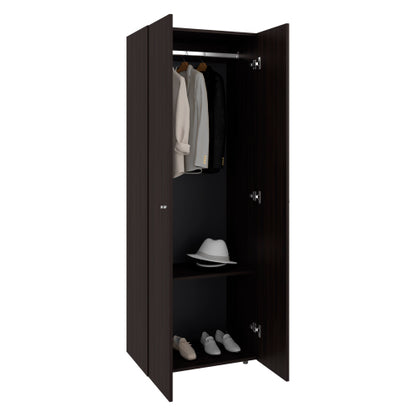Home 2 Doors Closet System Armoire, Hanging Rod and Storage Shelf, Modern Armoire for Bedroom Organization Storage, Stained Walnut