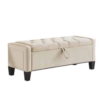 Ottoman with Storage, Storage Ottoman Bench with Safety Hinge 350 lbs Weight, Upholstered Entryway Bench with Seating for Bedroom, Living Room - Beige