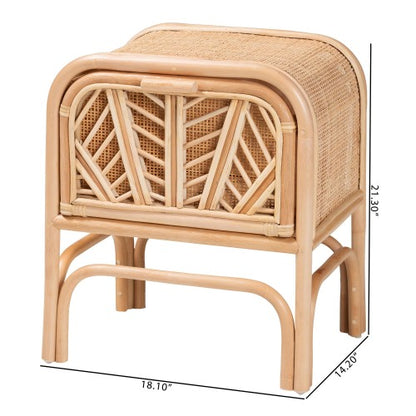 Bohemian Natural Rattan 1-Drawer Nightstand, Woven Accent Bedside Table