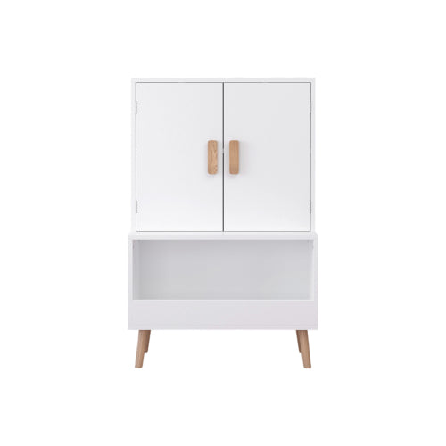 Kids Toy Storage Cabinet with Doors and Open Shelf White