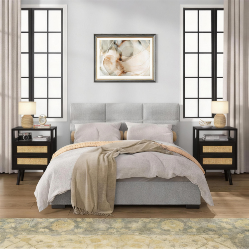 Black 2-Drawer Nightstand Set with Golden Metal Handles