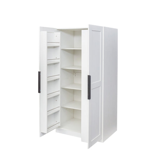 62.99 Inch White Freestanding Kitchen Pantry Cabinet Multi-Layer Partition Melamine Finish Household Storage Sideboard