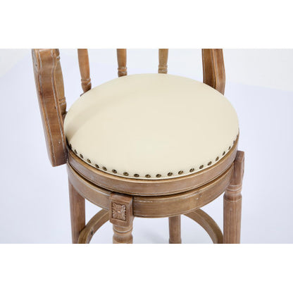 Cow top Leather Wooden Bar Stools, 360 Degree Swivel Bar Chair with Backs,Bar height Couner Height Barstools  for Home Kitchen Dining Room and Bar Room(Beige 1pc)
