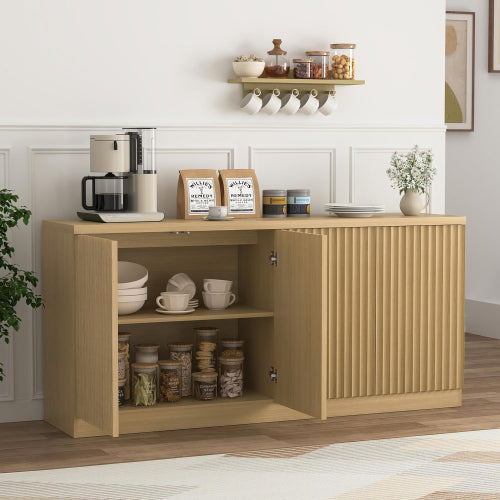 Buffet Cabinet with Storage, 62.60 inch Sideboard Cabinet with 4 Doors & Shelves, Wooden Kitchen Coffee Bar Credenza Storage for Living Room, Hallway Natural