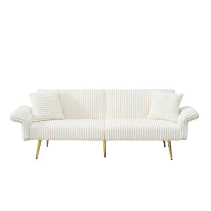 79 inch corduroy sofa bed, foldable double sofa bed with folding armrests, suitable for living rooms and small spaces