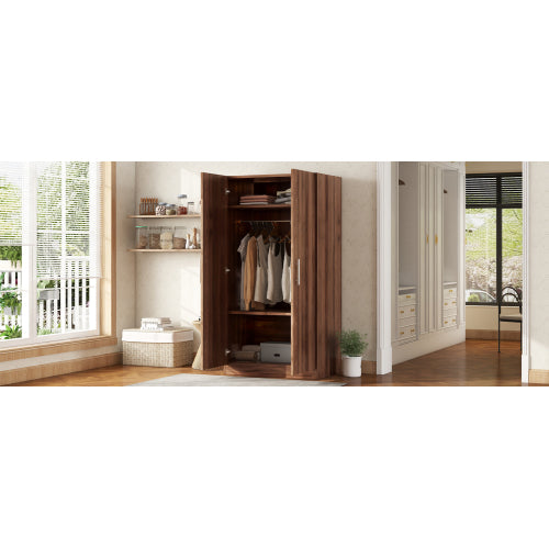 2-Door Wooden Wardrobe Armoire with 3 Storage Shelves, Brown