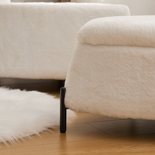 29.9 Inch Ivory 2-Piece Faux Fur Storage Ottoman Set, Nesting Footstool with Reversible Lid & Metal Legs, 275 LBS Capacity