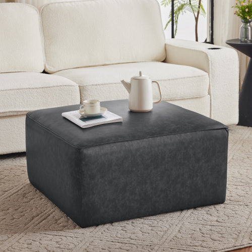 Black Square PU Leather Modular Ottoman, 29.5 inchW Sectional Footrest with Pocket Coil Spring Support
