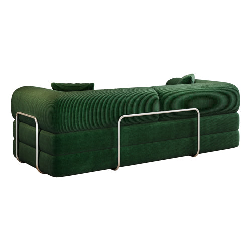 78.8-Inch Green Compression Convertible Boneless Modular Corduroy Floor Sofa-Bed No-Assembly for Living-Room Bedroom