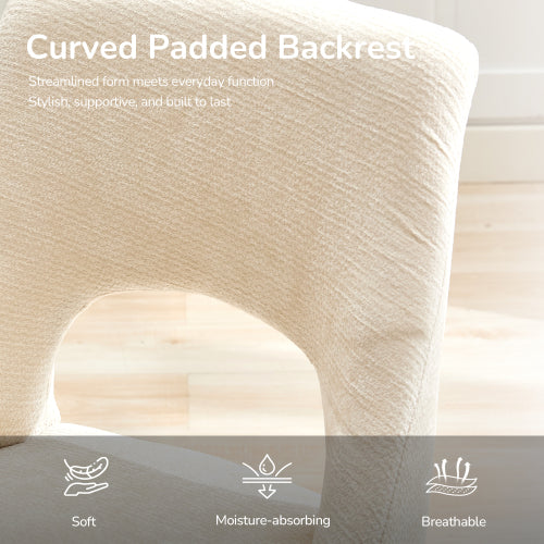 Set of 2 Beige Tufted Chenille Dining Chairs, Curved Rubberwood Legs 300lbs Capacity Space Saving Compact Design