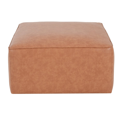 Tan Brown PU Leather Square Ottoman, Modular Upholstered Foot Stool, 29.5 inchW x29.5 inchD x15 inchH with Pocket Coil Cushion
