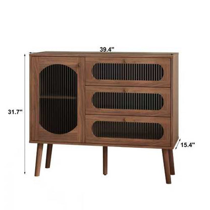 Accent Cabinet with 3 Drawers and Door, Wooden Storage Cabinet with Shelves, Sideboard for Living Room, Entryway, Natural