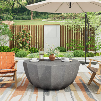 35.43" Modern Outdoor and Indoor Waterproof Coffee Table, Durable MgO Cement Design, Suitable for Terraces, Gardens, Backyards and Living Rooms ( Grey)