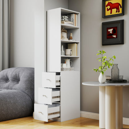 Tall Display Storage Cabinet with Shelves and Side Drawers