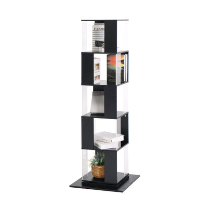 360° Rotating Bookshelf with Acrylic Plate, 5-Tier Tall, Floor Rack Simple Bookcase, Modern Display Shelf for Living Room/Home Office/ Bedroom