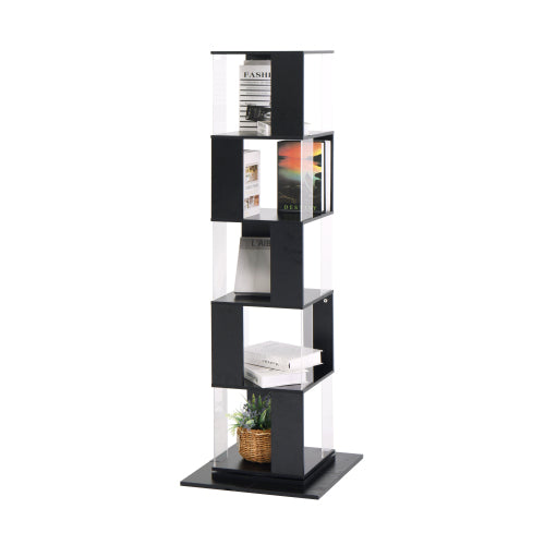360° Rotating Bookshelf with Acrylic Plate, 5-Tier Tall, Floor Rack Simple Bookcase, Modern Display Shelf for Living Room/Home Office/ Bedroom