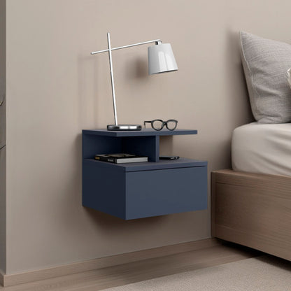 Blue Floating Nightstand with 1 Drawer & 2 Lower Shelves