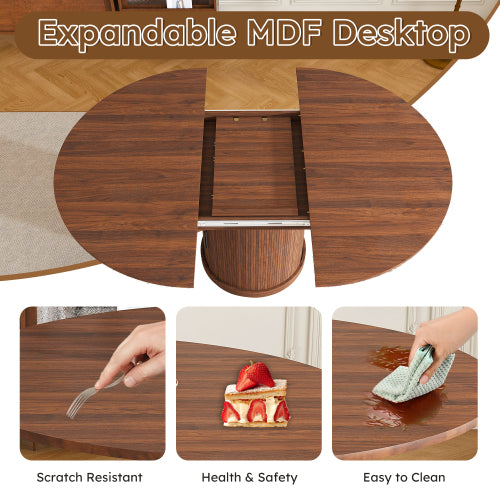 Extendable Oval Dining Table with 2-Tier Storage, Walnut Brown