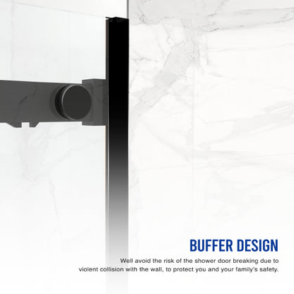 56"-60"W x 70"H Frameless Shower Door, Sliding Shower Door, with Premium 5/16"(8mm) Thick Tempered Glass Shower Enclosure,Double Side Easy Clean Coat,Matte Black Finished With Buffer