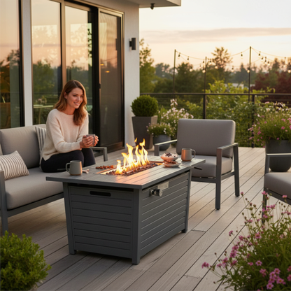11  H x 42 L Steel Propane Outdoor Fire Pit Table with Lid