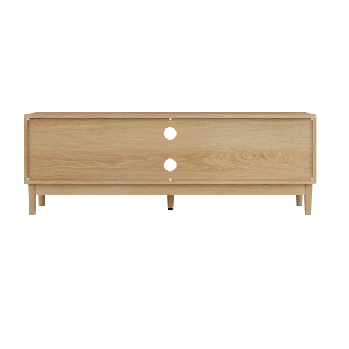 55 Inch Oak Vertical Slat Mid-Century TV Stand Silent Hinge Media Cabinet Fits 65 Inch TV