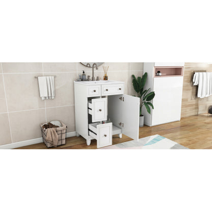 24-Inch Bathroom Vanity Cabinet with Ceramic Sink, 2 Drawers, 1 Door