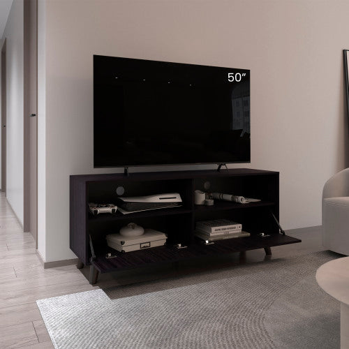 65 Inch Modern Black Patrick TV Stand with 2 Closed Doors & Open Storage Shelves