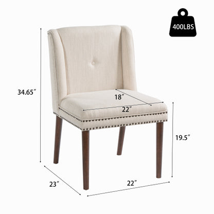 2-Piece Light Luxury Rivet Dining Chairs, Rubber Wood Legs & Fabric Cushion