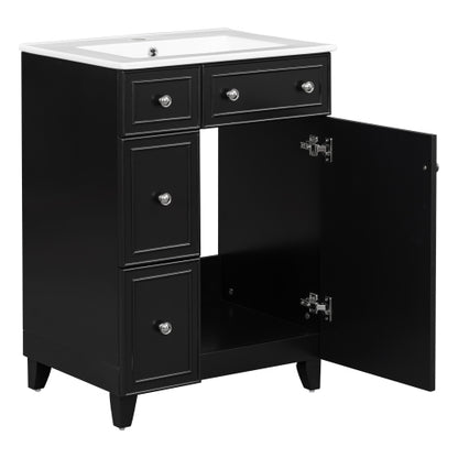 24-Inch Bathroom Vanity Cabinet with Ceramic Sink, 2 Drawers, 1 Door