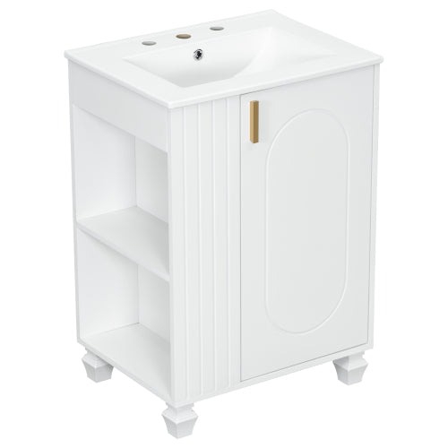 24" Bathroom Vanity with Sink, Bathroom Cabinet with Door Shelf, Side Open Storage, Solid Wood Frame,Soft Closing Door, White