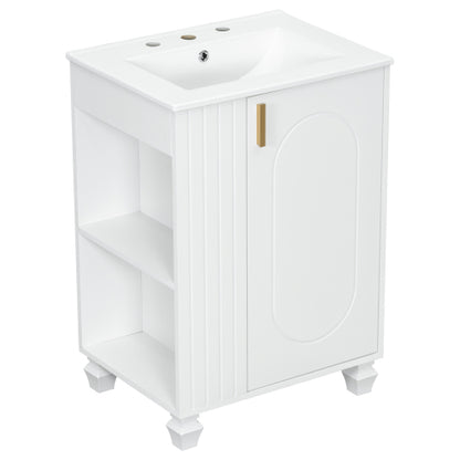 24" Bathroom Vanity with Sink, Bathroom Cabinet with Door Shelf, Side Open Storage, Solid Wood Frame,Soft Closing Door, White