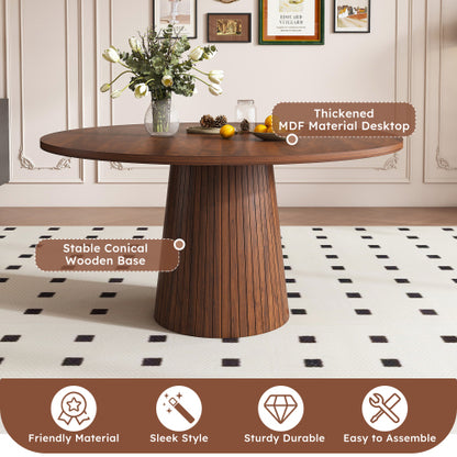 47 Inch Round Farmhouse Dining Table, Walnut Finish