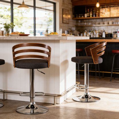 Modern Wood Back Adjustable Swivel Bar Stool with Cushion
