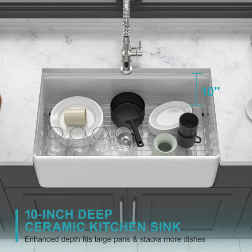 White Kitchen Sink Workstation - 33 x 20 x 10 inch White Porcelain Ceramic Sngle Bowl Kitchen Sink
