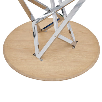 Small Round Dining Table with Silver Metal Legs, Burlywood