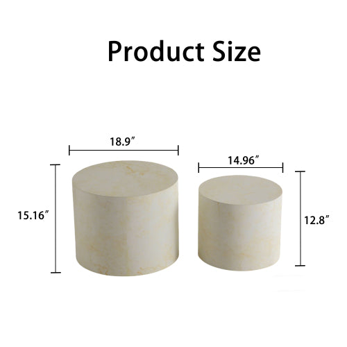 Set of 2 Beige Faux Marble Nesting Coffee Tables