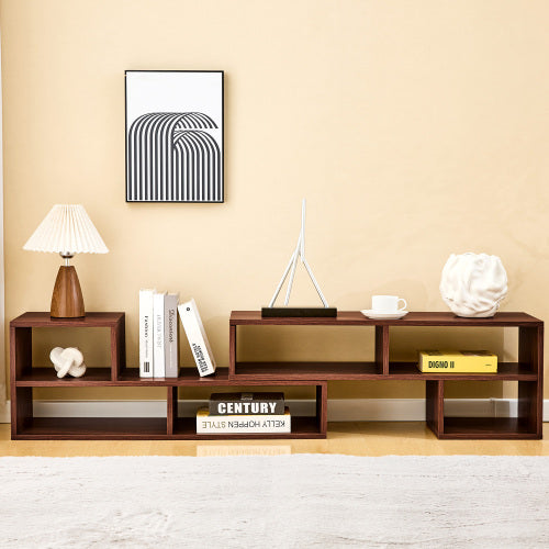 Dark Walnut Modular TV Stand with Open Storage Entertainment Center