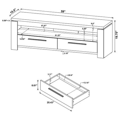 Weathered Grey 59 Inch Transitional TV Console with 2 Drawers for 64 Inch TV