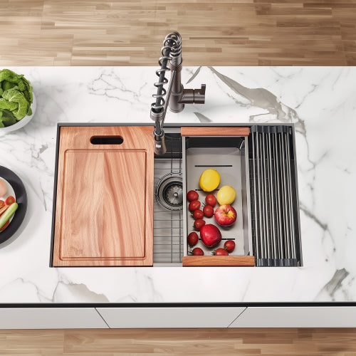 28 Gunmetal Black Undermount Workstation Kitchen Sink-28 x 18 Inch 16 Gauge Stainless Steel Undermount Kitchen Sink